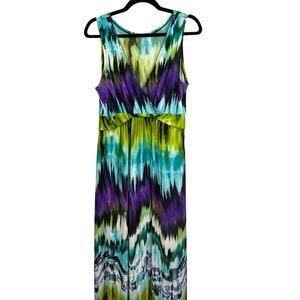 Women’s NY Collection Multicolor Tie-Dye Ikat Print Sleeveless Maxi Dress Sz L